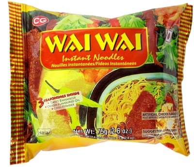 WAI WAI Instant Noedels Kip Smaak 75 g (Doos van 30) | Nepalese Instantnoedels met Kiparoma | Klaar in 4–5 Minuten | Inclusief 3 Kruidenzakjes met Kajal Sticker