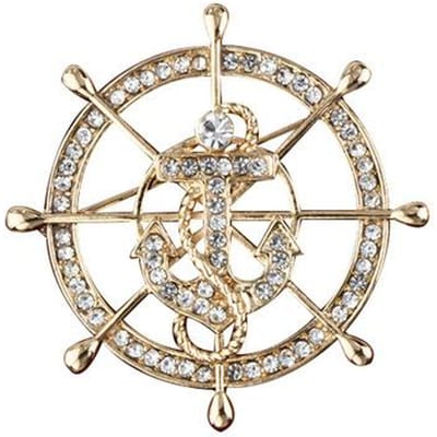 Broche Gouvernail Style Marine Mode Cristal Ancre Épinglette Haut de Gamme Costume Homme Chemise Épingles de Col Badge Accessoires de Bijouterie beige