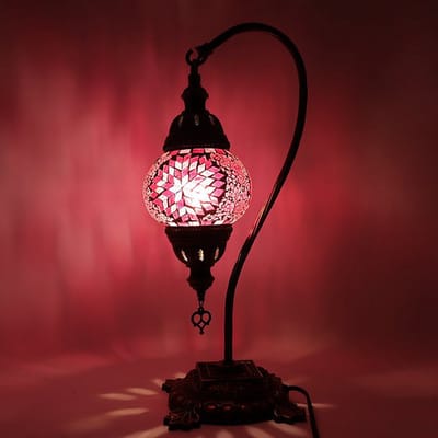 Turkse Lamp - Mozaïek Tafellamp - Zwanenhals - Ø 12 cm - Hoogte 43 cm - Handgemaakt en Kleurrijk