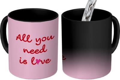 Magische Mok - Foto op Warmte Mokken - Koffiemok - Tekst - Roze - Love - Hart - Magic Mok - Beker - 350 ML - Theemok - Mok met Tekst