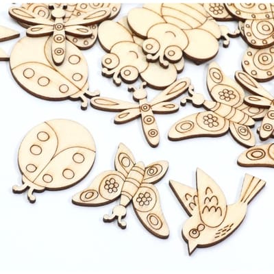 20 stuks Mix Lieveheersbeestje/Bij/Vogel/Vlinder Houten Schijven Versieringen Hout DIY Knutselen Scrapbooking Voor Handgemaakte Woondecoratie Benodigdheden white
