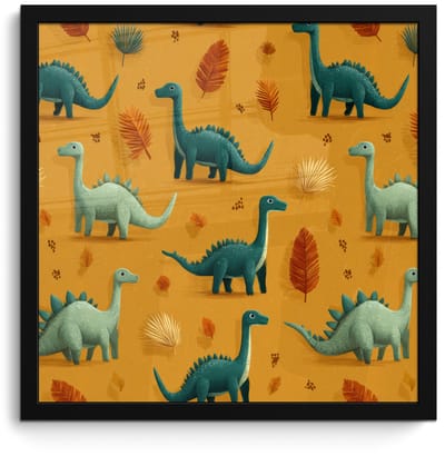 Poster in lijst - Fotolijst 40x40 cm - Posters - Dinosaurussen - Stekels - Herfstbladeren - Bruin - Posterlijst zwart - Decoratie - Wanddecoratie woonkamer - Muurdecoratie slaapkamer