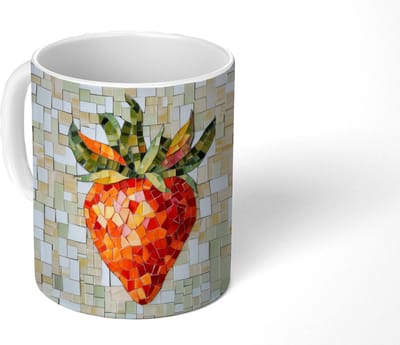 Mok - Koffiemok - Aardbei - Rood - Mozaïek - Fruit - Mokken - 350 ML - Beker - Koffiemokken - Theemok