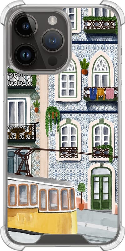 Shockproof hoesje - Geschikt voor iPhone 14 Pro Max - Lissabon - Extra sterke case - TPU/polycarbonaat - Print / Illustratie - Multi, Transparant