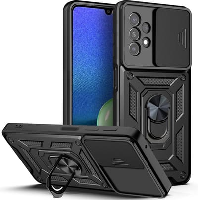 Coverup Hoesje - Geschikt voor Samsung Galaxy A13 4G Hoesje - Coverup Armor Ring Kickstand Back Cover met Camera Shield - Zwart