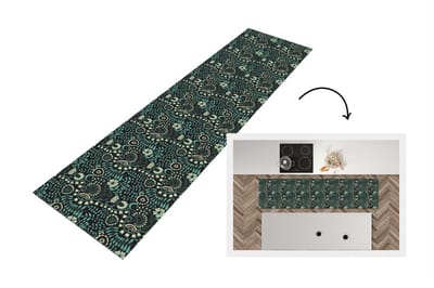 Keukenloper - Loper keuken - Bloemen - Blauw - Patroon - 200x50 cm - Keukenloper vinyl