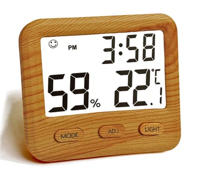 Digitale Hygrometer & Binnen Thermometer - Met Klokfunctie, Verlicht Display voor Duidelijke Leesbaarheid, Geschikt voor Slaapkamer, Kantoor, Huis, Kas & Sauna