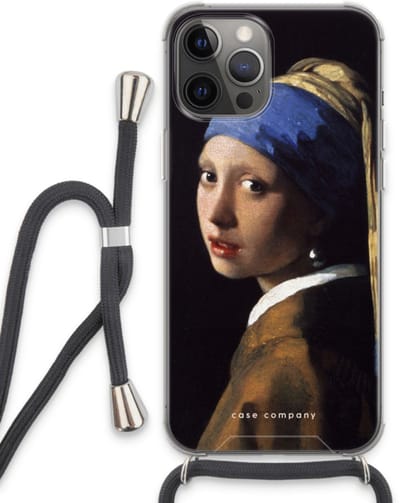 Case Company® - Hoesje met koord geschikt voor iPhone 13 Pro Max hoesje met Koord - The Pearl Earring - Telefoonhoesje met Zwart Koord - Bescherming aan alle Kanten en Over de Schermrand
