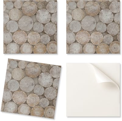 Set vinyltegels met houtnerfdecor voor keuken of badkamer in een collectie van 20x20x20 cm.
