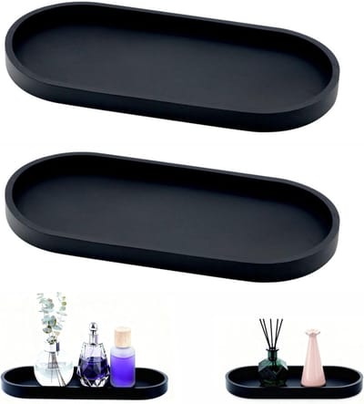 Decoratieve Silicone Badkamer Tray Set van 2, 25 x 11 x 2 cm, Zwart - Perfect voor Organisatie en Styling