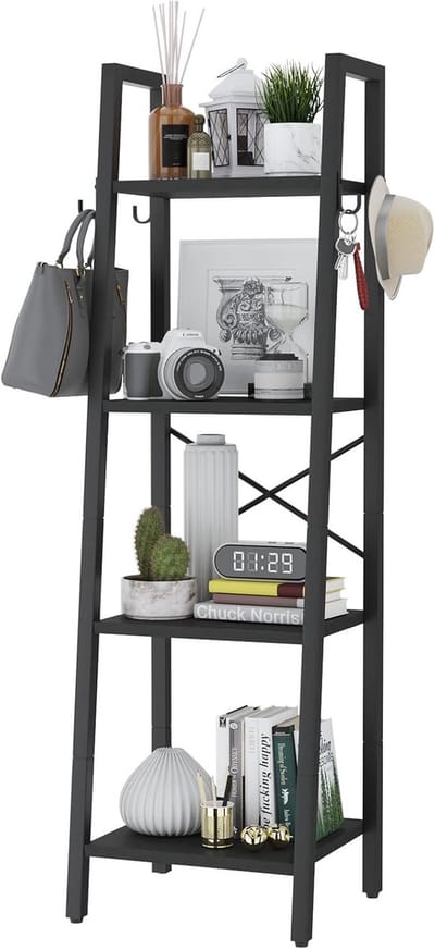 Ladder Boekenkast - Opbergrek Planken - Woonkamer Organiseren - Laddervormig Ontwerp - Hoogte 125CM - Zwart