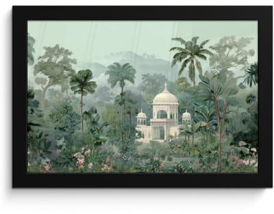 Poster in lijst - Fotolijst 30x20 cm - Posters - Tropische tuin - Koepelgebouw - Bloemen - Posterlijst zwart - Decoratie - Wanddecoratie woonkamer - Muurdecoratie slaapkamer