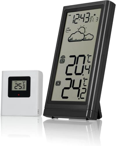 KAD® Weerstation Met Buitensensor - Weerstations - Weerstation Draadloos Binnen Buiten - Weerstation Binnen en Buiten - Zwart - ‎8cm x 2cm x 15cm