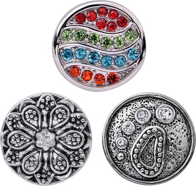Quiges - Chunk 18mm Click Button Drukknoop Set van 3 Stuks Multi Regenboog en Zilverkleurig Bloem Voet - EBCMSET029