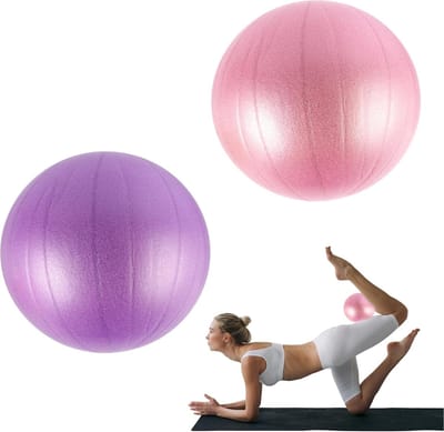 Gymnastiekbal, 2 stuks, 25 cm, kleine pilatesbal, fitnessbal met opblaasbaar rietje, gymnastiekbal, oefenbal voor pilates, thuis, kantoor, zitbal, revalidatie thuis