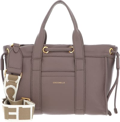 COCCINELLE Leren Handtas Schoudertas 2Day Signature Handbag Grained Leather Warm Taupe