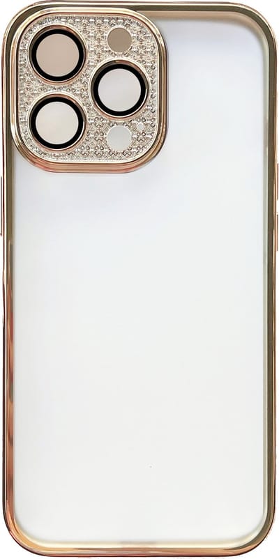 Casemania Hoesje Geschikt voor Apple iPhone 14 Pro - Hoesje Goud - Transparant Back Cover met Glitter Camera Bescherming