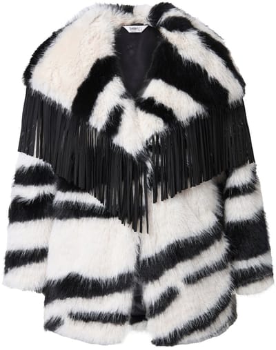 Angel of Style - Dames - Pluche jas straight fit motief kraag met franje - Sneeuwwit - Maat 56