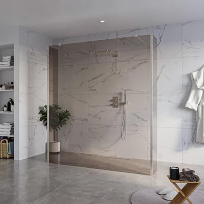 FugaFlow Eccelente Vetro Vrijstaande inloopdouche badkamer - 180x200cm - Rookglas - antikalk - 8mm veiligheidsglas - 2 zijwanden 40cm - met wandarmen en hoekprofielen - RVS geborsteld -