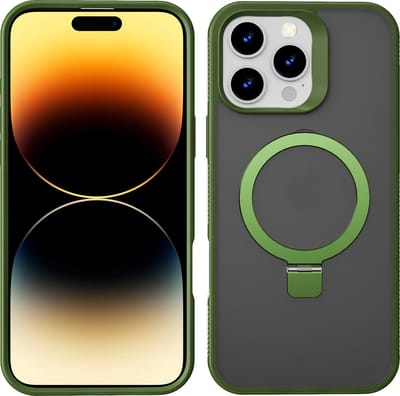 Hoesje Geschikt voor iPhone 14 Pro Max Magsafe hoesje Groen - Mat Transparant hard case - Magnetic Ring Houder hoesje
