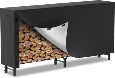 Metalen brandhoutrek met beschermhoes - 244 x 34,5 x 124 cm, 300 kg draagvermogen, waterdicht, voor terras en tuin