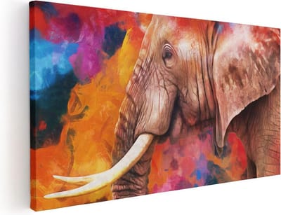 Artaza Canvas Schilderij Olifant - 40x20 cm - Klein - Wanddecoratie Abstract - Muurdecoratie Kleurrijk - Schilderijen Op Canvas