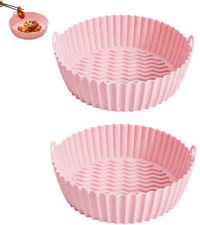 2 stuks -siliconen bakvorm voor airfryer - Airfryer bakplaat - Herbruikbare binnenpan voor airfryer - Gemakkelijk schoon te maken en te gebruiken - Airfryer ovenaccessoire - Roze - 20*20 cm - Geschikt voor airfryers, en ovens