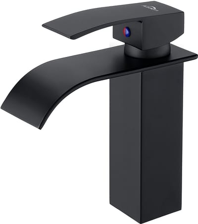 Auralum MAX Waterval Wastafelkraan Zwart - Badkamerkraan - Modern Design - Luxe Mengkraan - Inclusief aansluitslangen