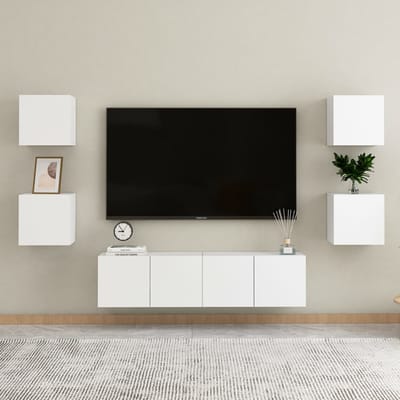 vidaXL - 6-delige - Tv-meubelset - bewerkt - hout - wit