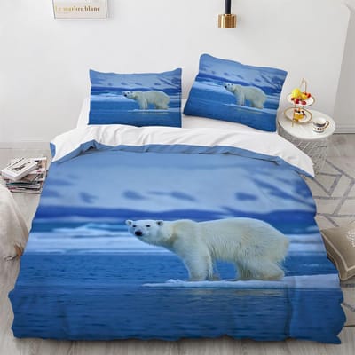 Polyester Dekbedovertrek Met Kussenslopen 3D Print IJsberen Op Het Eiland Koppels Arctische Dieren Slaapkamer Set Beddengoed Dropship EU single(135x200cm)