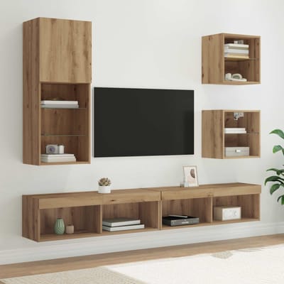 vidaXL - TV - wand - eenheden - met - LED - 5 - st - Artisan - Eiken - 100 - x - 30 - x - 30 - cm