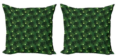 ABAKUHAUS Firefly Kussenhoezen Set – 2x40x40 cm – Dubbelzijdig Digitaal Gedrukt – Donkergroen Geel