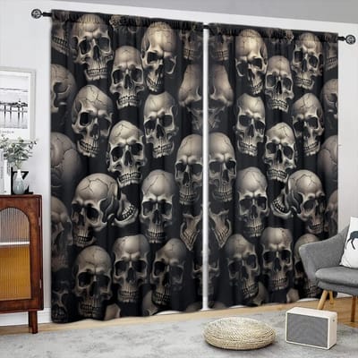 Gordijn met Doodshoofdprint voor Huisdecoratie - Tunnelgordijn voor Slaapkamer, Keuken, Woonkamer 52.5cmX116cm X 2pcs gray