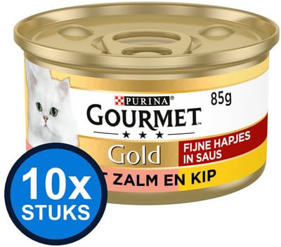 10x Gourmet - Gold Fijne Hapjes Zalm & Kip - Kattenvoer Natvoer - 85g