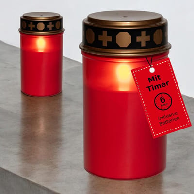 Novaliv 2 stuks graflichten LED met batterij en timer 6/18 graflichten rood langdurige graflamp LED kaarsen flikkerende vlam grafkaars gedenkkaars graflantaarn eeuwig licht rouwkaars