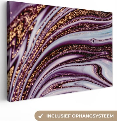 Canvas schilderij 150x100 cm - Wanddecoratie Marmer - Roze - Goud - Glitter - Marmerlook - Luxe - Muurdecoratie woonkamer - Slaapkamer decoratie - Kamer accessoires - Schilderijen op canvas