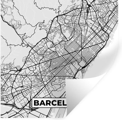 Muurstickers - Sticker Folie - Barcelona - Stadskaart - Plattegrond - Zwart Wit - Kaart - 100x100 cm - Plakfolie - Muurstickers Kinderkamer - Zelfklevend Behang XXL - Zelfklevend behangpapier - Stickerfolie