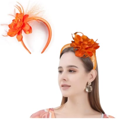 Mooie Handgemaakte Bloem Fascinator met Veren Gaas -diadeem/tiara/sluier bloem haarband | Smart Casual| Gala |TeaParty| Prinsjesdag| Cocktail WK voetbal| Ek voetbal| Koningsdag| Nederlandse feestdag| Verkleed oranje Kleur Oranje