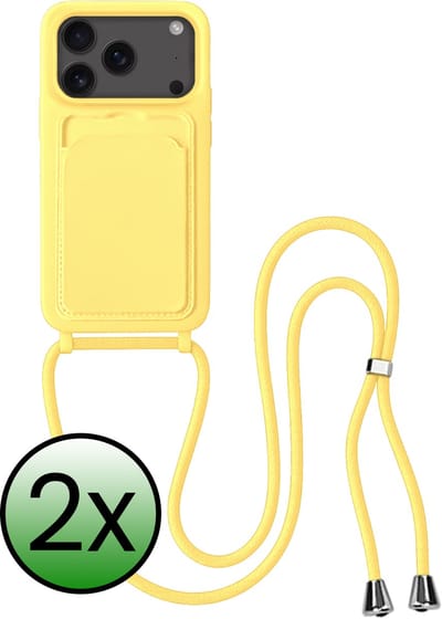 Hoes Geschikt voor iPhone 17 Pro / 18 Pro Hoesje Pas Houder Case Hoes Met Koord - Hoesje Geschikt voor iPhone 17 Pro / 18 Pro Hoes Met Telefoonkoord Pasjeshouder Cover - Geel - 2 Stuks