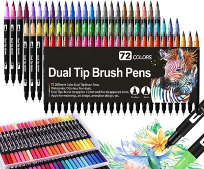 Dual Brush Pen Set met 72 Kleuren voor Creatieve Kunstwerken - Viltstiften voor Bullet Journals, Kalligrafie en Schrijven