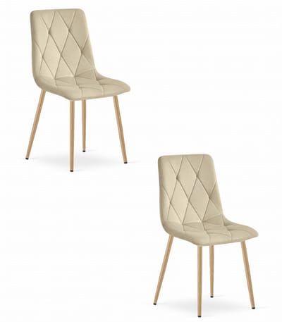 Set van 2 Eetkamerstoelen LIBRA Lichtbeige – Houtlook Metalen Poten, Modern Velvet Bekleding, Ergonomisch Design, Max. 120 kg