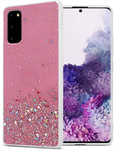 Cadorabo Hoesje geschikt voor Samsung Galaxy S20 in Roze met Glitter - Beschermhoes van flexibel TPU silicone met fonkelende glitters Case Cover Etui