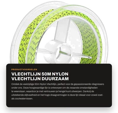 Dailygoods- Vliegenvislijn 50m - Slijtvast Nylon - Gevoeligheid - Zout/Zoet Water - 100% Vlechtlijn - Stevige Structuur - Visslijn