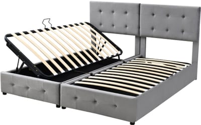 Gotagee Gestoffeerd bed 180x200 cm, hydraulisch opbergbed, hoog bedstee, multifunctioneel tweepersoonsbed, huidvriendelijke fluwelen stof, grijs