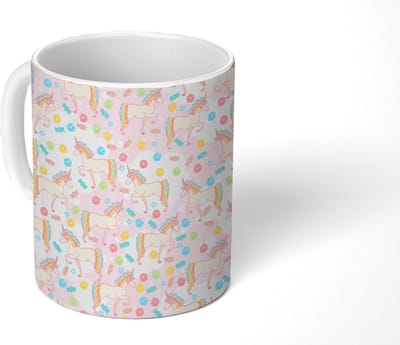 Mok - Koffiemok - Unicorn - Snoep - Regenboog - Mokken - 350 ML - Beker - Koffiemokken - Theemok