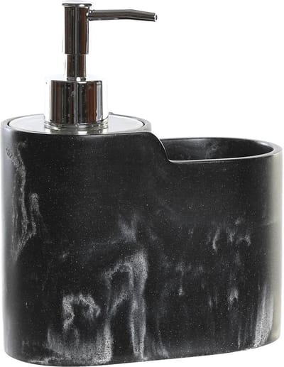 ITEM Zeeppompje met keuken organizer - marmer look - 2 vakken - zwart/zilver - polyresin - 15x8x18 cm