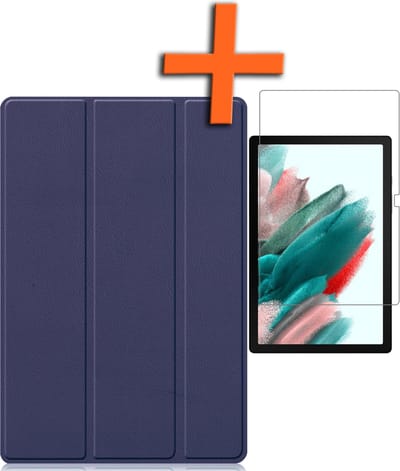 Hoesje - Geschikt voor Samsung Galaxy Tab A8 - Met Screenprotector - Trifold Bookcase - Hard Cover - Hardcover Book Case - Tablet Hoes - Donkerblauw