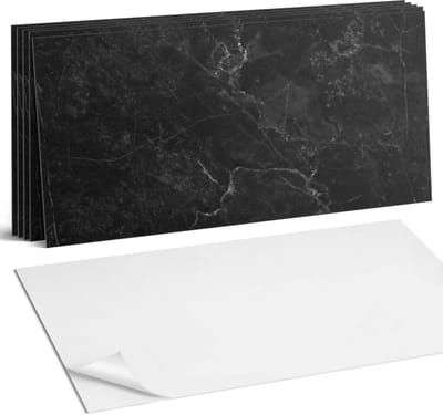 Coloray Plaktegels - Geaderd marmerpatroon Wandtegel Zelfklevend - 60 cm x 30 cm - Zwart Plaktegels - 6 stuks - Rechthoek PVC Tegels - Plaktegels Keuken - Zelfklevende Vloertegels Badkamer - Vinyltegels Vloer Zelfklevend - Zelfklevende Wandtegels