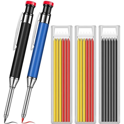 Metalen Massieve Timmerman Potlood Set voor Diepe Gat Markeerder met Reserve Loodjes Markeergereedschap Houtbewerking Diep Gat Mechanische Potloden yellow