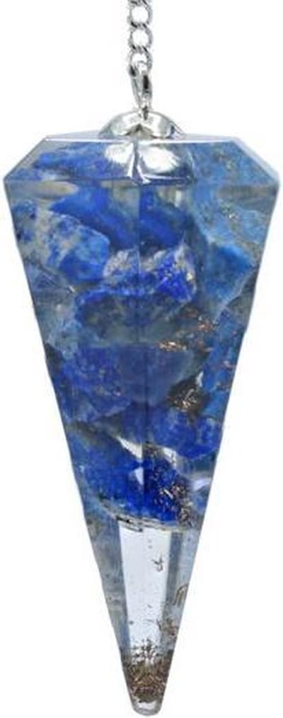 Yogi & Yogini - Orgoniet Pendel - Lapis Lazuli - Facet geslepen met spitse punt - Mineraal - 4cm - in luxe geschenkverpakking